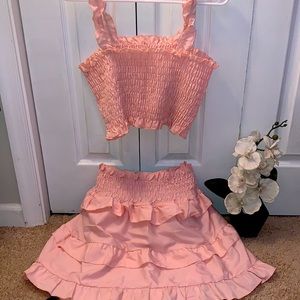 SHEIN pink two piece crop top and skirt